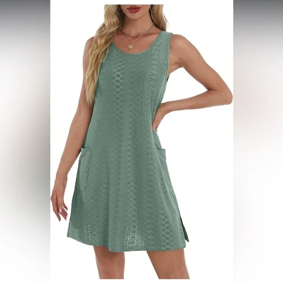 Green Coverup Summer Dresses for Women 2025 Casual Loose Sleeveless Sundress - Picture 4 of 6
